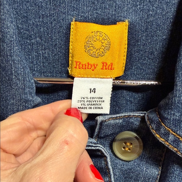 Ruby Rd. Blue Denim Shirt with Yellow Tag - Picture 2 of 4
